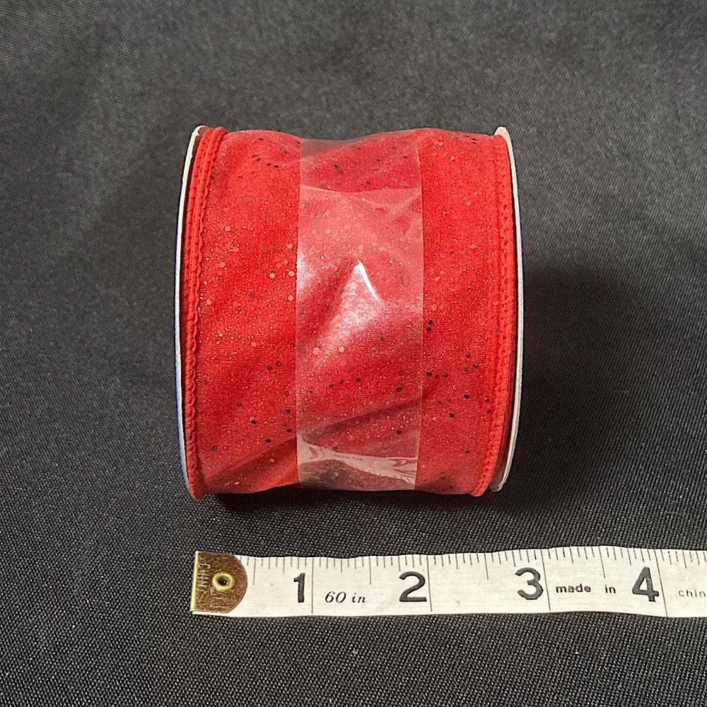 ❤️‍🔥 ⭐️ Red Glittery Wire Edged Craft Ribbon 2.5” x 108”